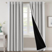 100% Blackout Curtains with Black Liner, Thermal Insulated, Back Tab/Rod Pocket, 2 Panels, 42x84", Greyish White
