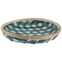 Bandeja redonda de bambú azul de 30 cm – Tejida a mano