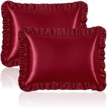 Set de 2 fețe de pernă din satin cu volane pentru păr și piele, dimensiune king, închidere tip plic, antirid, culoare vișinie