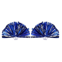 Pompon da cheerleader in plastica blu e argento, 30 cm, confezione da 2