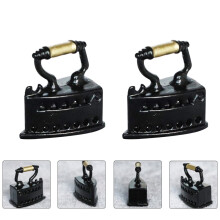 OUNONA2 pezzi Mini ferro da stiro per casa delle bambole, lega nera, stile retrò per scene in miniatura