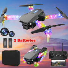 E88Drone med dobbelte batterier, app-styring, start/landing med én knap, 865 cm rækkevidde, USB-genopladelig, ekstra batterier og tilbehør,