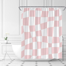 Rideau de douche à carreaux rétro, esthétique abstraite vintage années 60-70, ensemble de rideau de salle de bain en tissu funky hippie groovy
