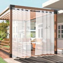 Perdele exterioare transparente, impermeabile și respirabile, cu inele de prindere pentru terasă/verandă/pergolă/cabană, 133 x 183 cm, alb, 1