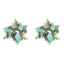 2 anillos para velas de hortensia para velas cilíndricas – Elegantes coronas florales, decoración para bodas/fiestas, temática de primavera y