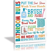 Décoration murale colorée pour salle de bain d'enfants (30 x 40 cm, encadrée) – Règles de la salle de bain, affiches avec citations, tableaux