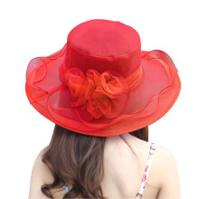 Fascinatorhatte til kvinder Fancy Flower Organza Bryllups Tea Party Hat Bred Skygge Strandsolhat
