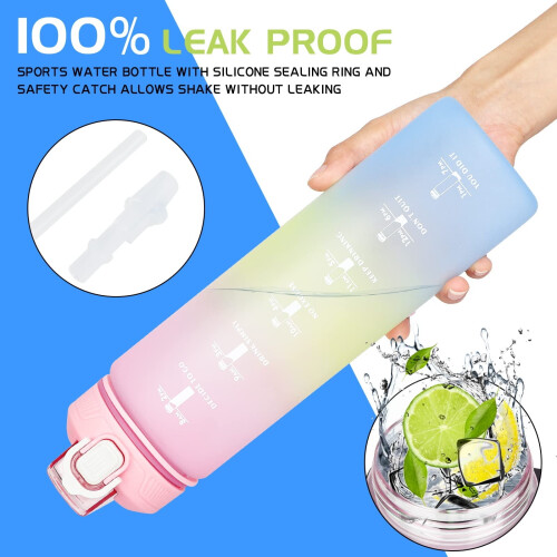 1L Motivational Time-Marked Water Bottle with Straw 2