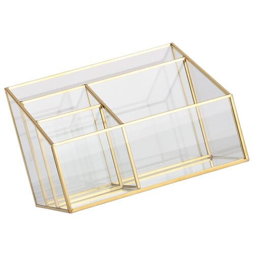 Transparenter Make-up-Organizer aus Glas mit Goldrand 2
