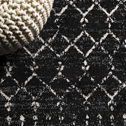 Boho vintage diamond area rug black ivory 3x3 ft 2