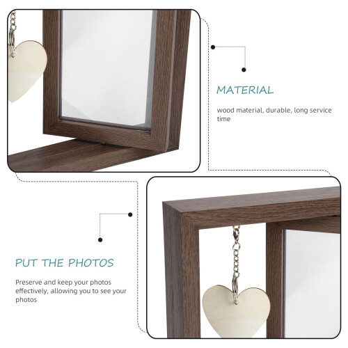 Double-Sided Rotating Photo Frame Walnut Wood 1Pack 2