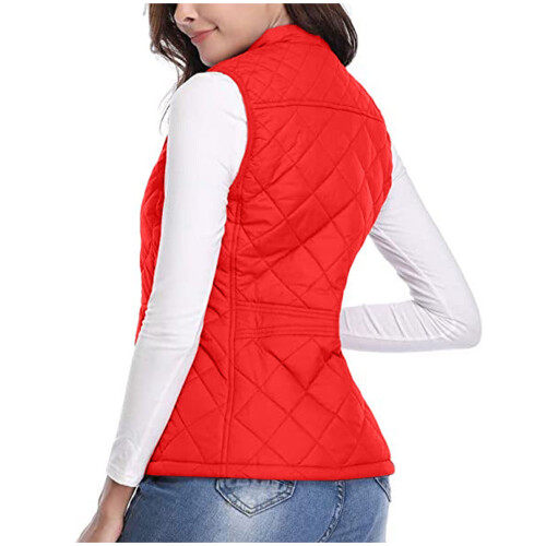 Vest for Women Winter Fall Basic Button Vest Solid Keep Warm Sleeveless Jacket with Pocket,Red 2