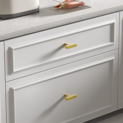 Brushed Brass Cabinet Knobs & Drawer Pulls – LSJ12GD, Modern Gold, Square, Single Hole, 15-Pack, Compatible with Standard Cabinets 1
