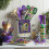 Σετ 2 πετσετών κουζίνας Mardi Gras, μωβ μάσκα Fleur de lis, πετσέτες πιάτων, εορταστικό 5