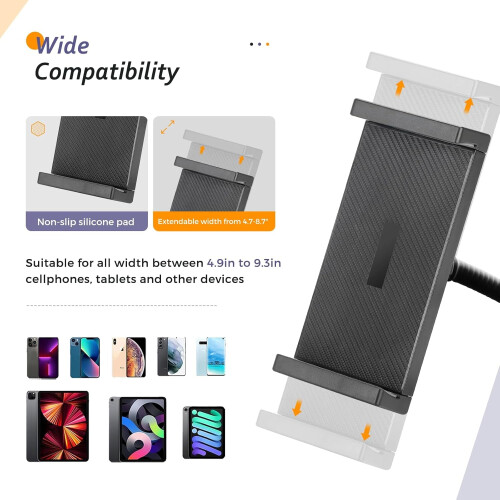 Suporte ajustável para tablet de 67 polegadas, compatível com iPads e smartphones. 2