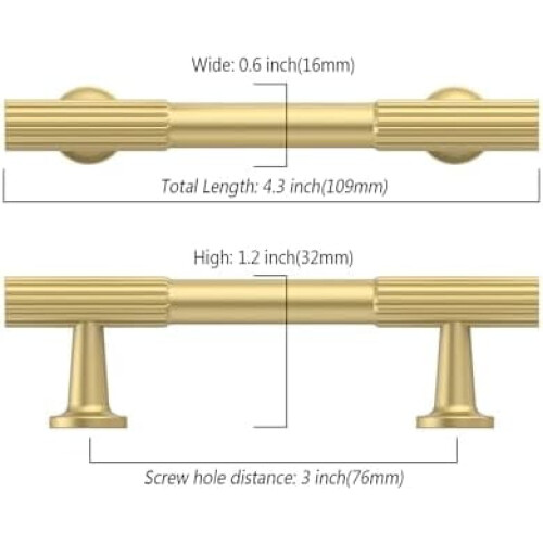 10 Pack 3 Inch(76mm) Brushed Gold Cabinet pulls Kitchen Cabinet Handles, Cabinet Pulls Kitchen Cabinet Hardware for Cupboard Drawer Pulls 1