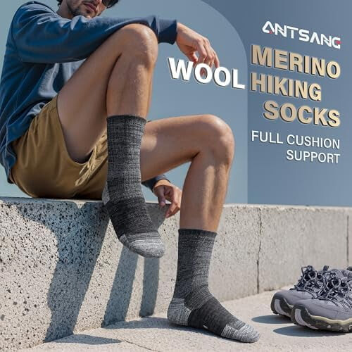 Κάλτσες πεζοπορίας από μαλλί Merino, θερμικές κάλτσες πλήρους μαξιλαριού για άνδρες 1