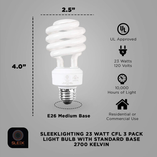 Lâmpada fluorescente compacta (CFL) de 23 W com base E26 - Pacote com 3 unidades 1
