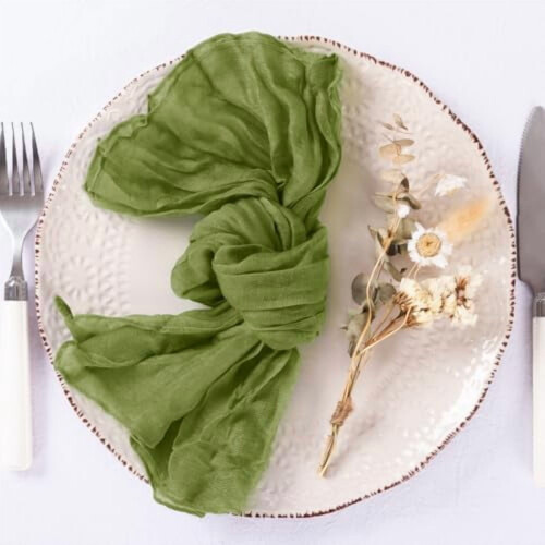 Conjunto de 12 guardanapos de musselina verde-oliva, 53 x 53 cm (21 x 21 polegadas) 2