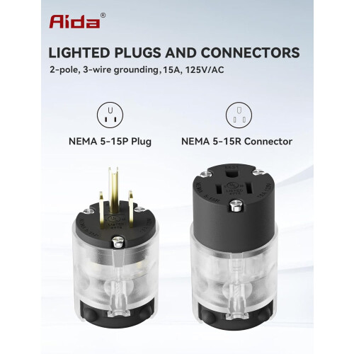 Set mufă și conector iluminat negru 15A 125V 1 set 1