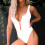 White Zip Mock Neck One-Piece Swimsuit (M) Women's 5