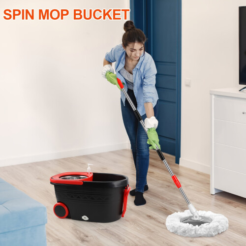Wischmopp- und Eimer-Set mit Rollen und ausziehbarem Griff 2