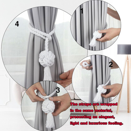 Fermacravatte per tende in cotone, 4 pezzi, 68 cm 2