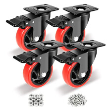 Ruote industriali da 4" con freno, set da 4, in PU antitraccia, portata 1800 libbre, compatibili con banchi da lavoro, carrelli, mobili e