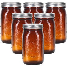 Amberkleurige glazen weckpotten van 950 ml met brede opening, luchtdichte deksels en ringen, set van 6 potten van 1 liter voor inmaken, pekelen,