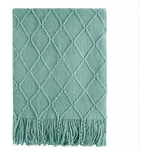 Donkerblauwe plaid 50x90 inch, getextureerde, effen, zachte plaid voor op de bank of als bedloper, gebreide decoratieve deken