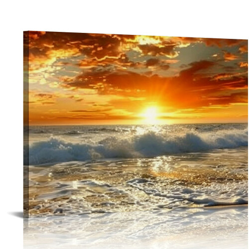 Impressão em tela Sunset Ocean 20x16 polegadas com moldura