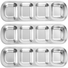 3-delers dyppebrett i rustfritt stål med 4 rom for soyasaus, ketchup, BBQ-saus og krydder