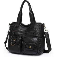 Umhängetasche für Damen, Schultertasche mit mehreren Fächern, mittelgroße Reisetasche, ultraweiches, gewaschenes Leder