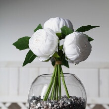 White Silk Peony Bouquet 10 in