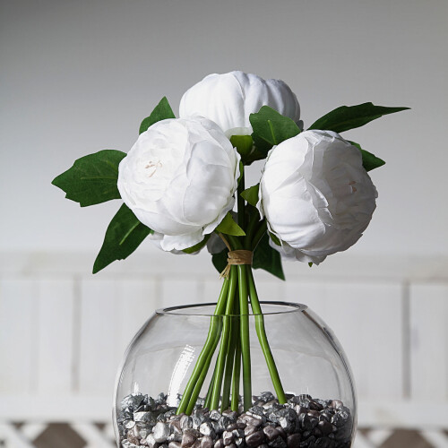 White Silk Peony Bouquet 10 in