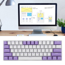 61 Keys 60% RGB Mechanical Gaming Keyboard, USB-C, Red Switch, White & Blue
