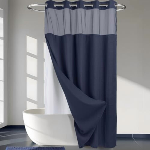 Heavyweight Polyester Shower Curtain with Snap-On Liner