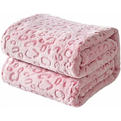 Κουβέρτα Flannel Fleece με Λεοπάρ Στάμπα, Υπερ-Μαλακές, Ελαφριές, Queen Size, 90"X90", Ροζ