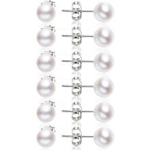 6 Pairs White Pearl Stud Earrings Set Round Ball Faux Pearl Earrings for Women, 7MM