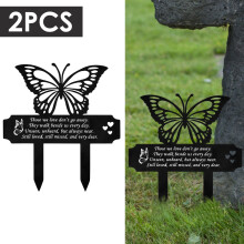Paquete de 2 estacas metálicas para jardín con forma de mariposa para tumba, placa conmemorativa para cementerio, letreros para exteriores en el