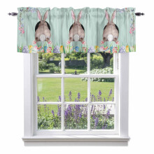 Cantonnière grise à motif lapin de Pâques et œufs colorés, passe-tringle, style planches de bois rustiques, 137 x 46 cm, pour cuisine, chambre,