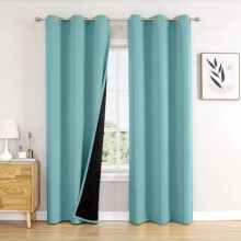 100% Blackout Curtains 42x72 Inch, 2-Panel Grommet Set with Black Liner, Thermal Insulated, Compatible with Standard Rods