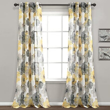 Leah Floral Sheer Window Curtain Panels Pair 52"W x 84"L Yellow & Gray - Floral Curtains for Bedroom - Sheer Curtains for Living Room