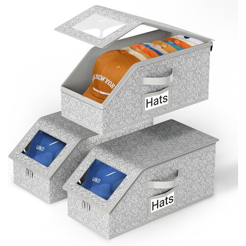 Stackable Hat Storage Box – Holds 12 Caps, Grey