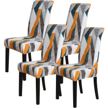 Överdrag till matsalsstolar (4-pack), stretchiga tvättbara avtagbara överdrag med tryckt geometriskt mönster, kompatibla med vanliga matsalsstolar