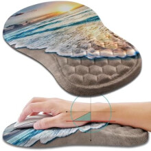 Ergonomikus egérpad csuklótámasztóval és memóriahabos lejtővel a kéztőalagút-sérülés enyhítésére (11,8x7,9", Beach Sunset)