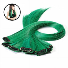10 extensiones de cabello sintéticas con clip y mechas de colores (verde)