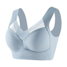 Soutien-gorge sans armatures, brassière pour femme, couleur unie, sans coutures, fronces légères, bleu clair, taille D5XL