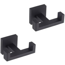 Gancho doble para toallas de baño en negro mate, de acero inoxidable, para abrigos/albornoces, para baño y cocina, estilo moderno de hotel, montaje