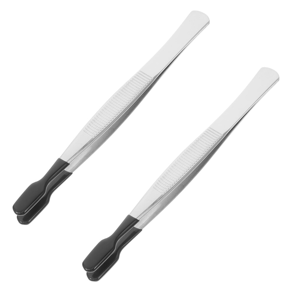 Silver Flat Tip Tweezers for Beauty 2 pcs